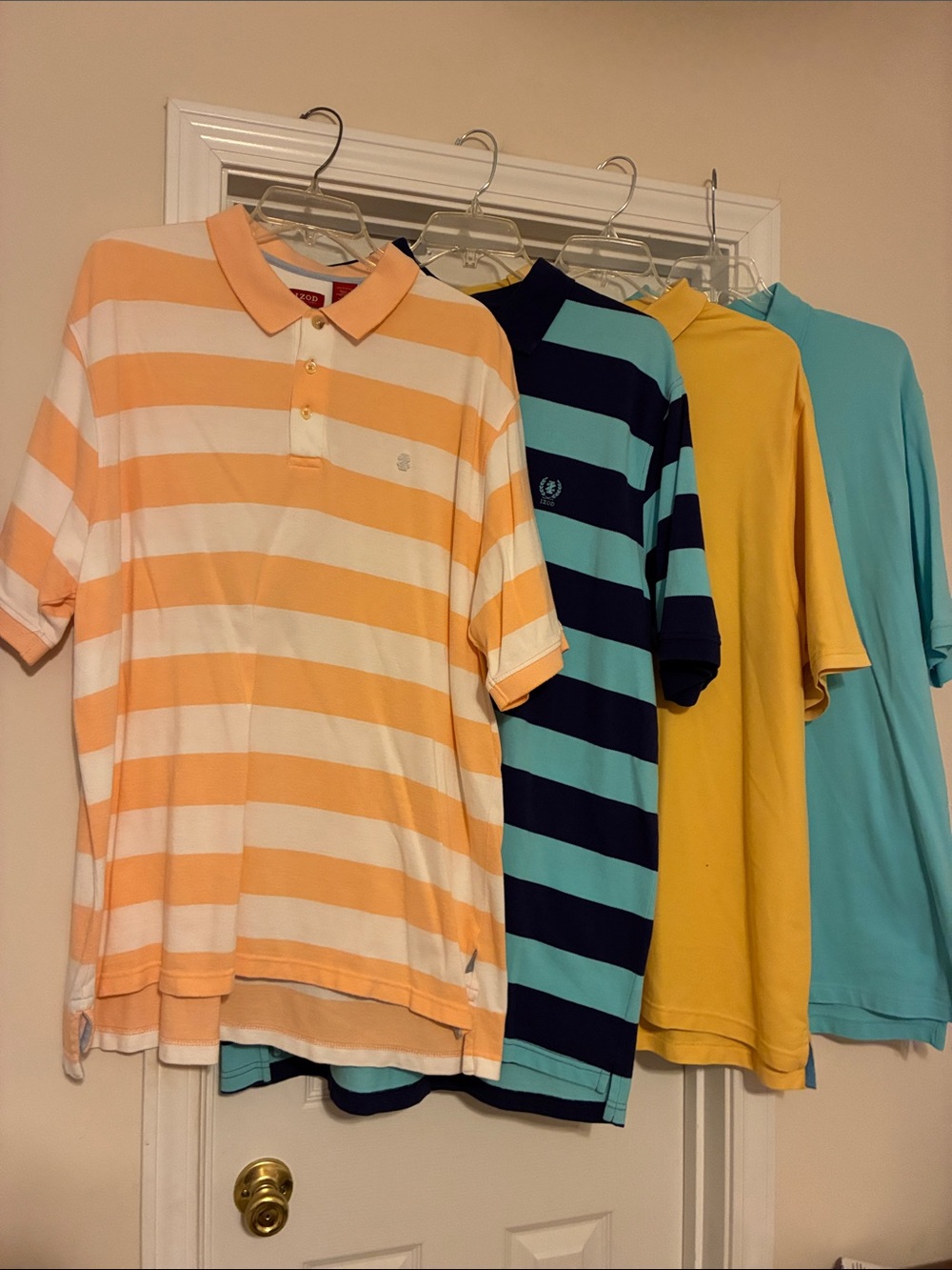 Lot of 4 2XLT Izod Men's Peach & White Striped Polo with Navy/Aqua, Yellow